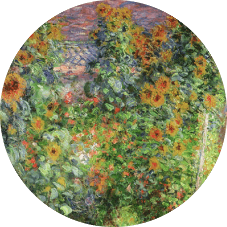 モネの絵画:黄色と赤の花たち
